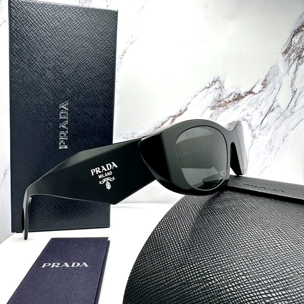 New PRADA Sunglasses Black Oval Cat Eye Symbole Logo - Picture 7 of 16